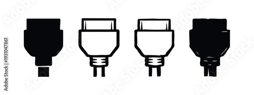 Hand-drawn vector icons of HDMI or digital audio-video connector plugs in a front-facing view.