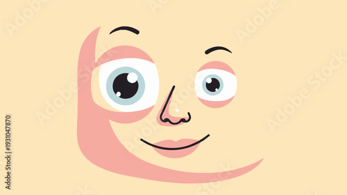 Cartoon Face Smiling with Wide Eyes.