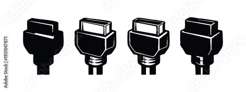 Hand-drawn isometric vector icons of HDMI or digital audio-video connector plugs.