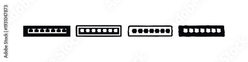 Set of four rectangular objects with vertical slots, front view icons, varying styles.