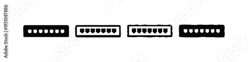 Set of four rectangular shapes with uniform vertical bars, front view icons, varying styles.
