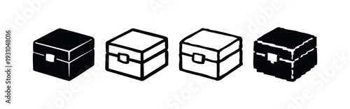 Isometric Perspective Chest and Box Icons - Vector Set
