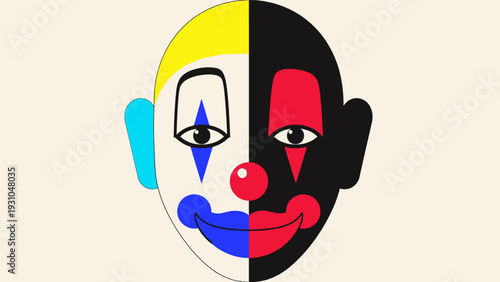Clown Face Split Personality Illustration.