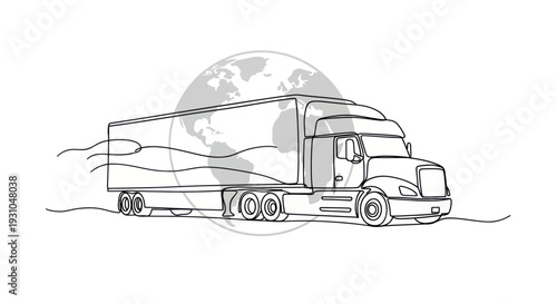 Global Trucking Logistics: Semi-trailer on World Map Background, Delivery Concept