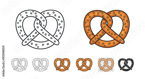 Cartoon Pretzel Icon and Realistic Pretzel Illustration with Salt Sprinkles
