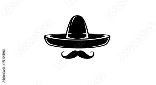 Mexican Sombrero Hat and Moustache Icon, Cinco de Mayo Symbol, Fiesta Celebration
