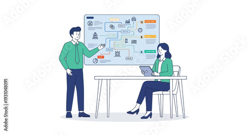 Man and Woman Working Together on Project.