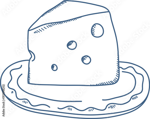 Cheese Wedge On Plate Sketch