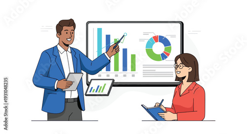 Business Colleagues Reviewing Data on Screen Together.