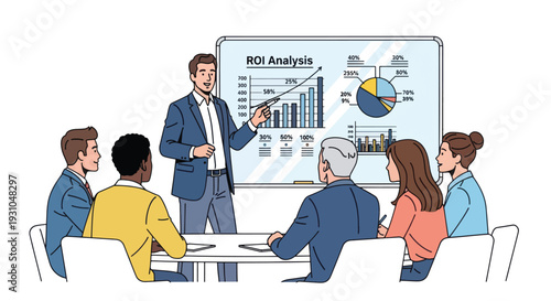 Businessman presenting data analysis to colleagues.