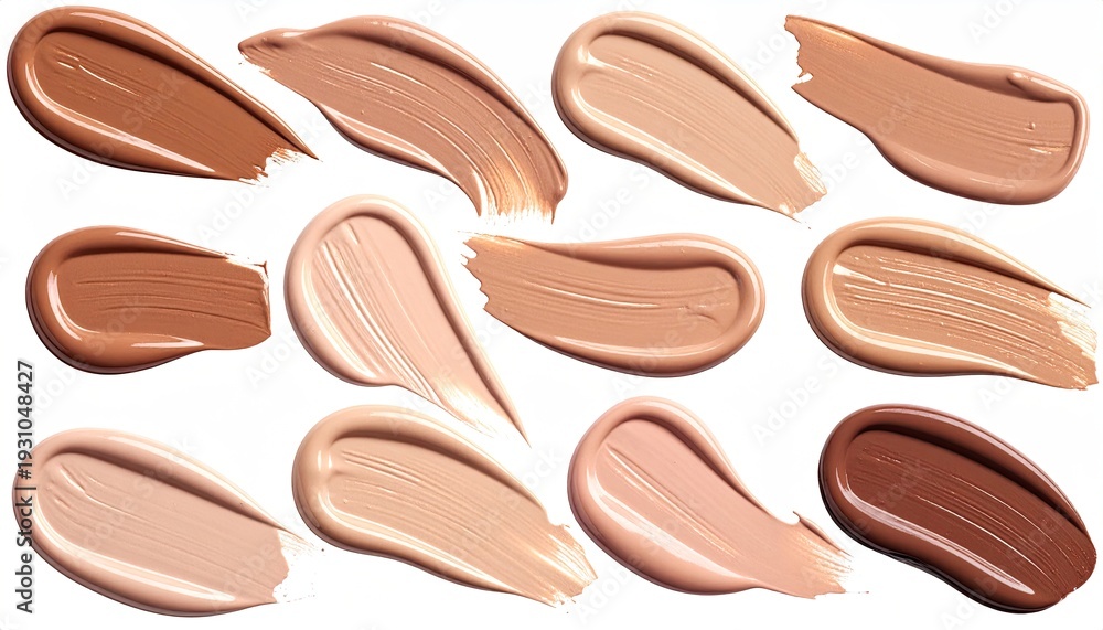 Fototapeta premium Foundation swatches variety of skin tones, glossy smears