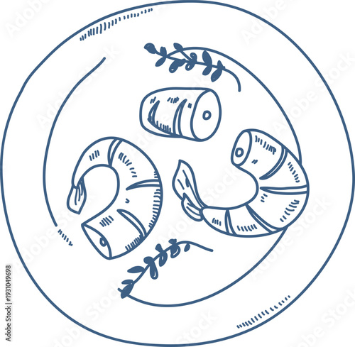 Shrimp Antipasto On Plate Sketch