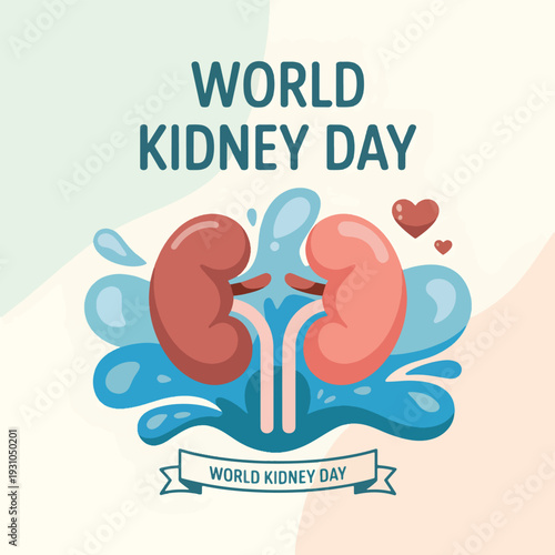 Kidney Day with kidneys and water splashes health medical organ