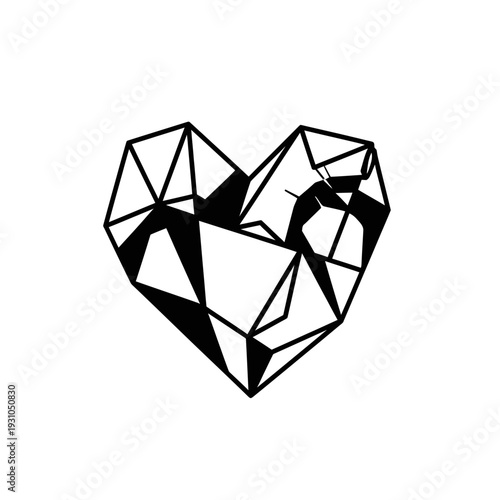 Abstract Geometric Heart Shape with Sharp Edges, Black and White