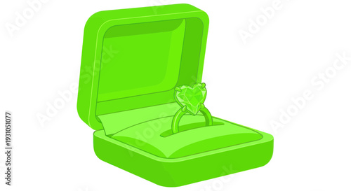 Heart Diamond Ring in Open Green Jewelry Box