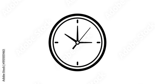 Black and White Clock Face Icon, Time Concept, Minimalist Design