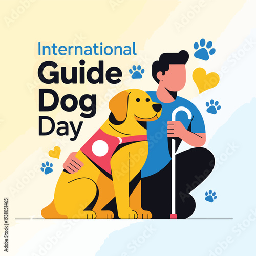 International Guide Dog Day with a person and a dog cane design