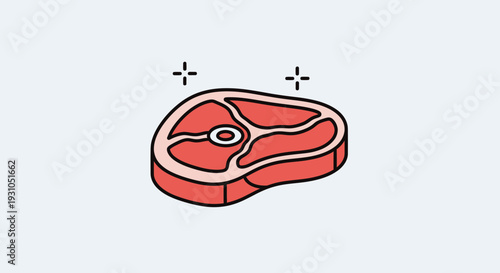 Fresh Raw Steak Icon, Meat Cut, Food Ingredient, Isometric Illustration