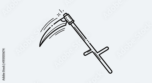 Grim Reaper Scythe Icon, Black and White Line Art, Symbol of Death and Harvest