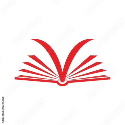 Red Open Book Icon with Pages Fanning Out - Symbol of Knowledge and Learning