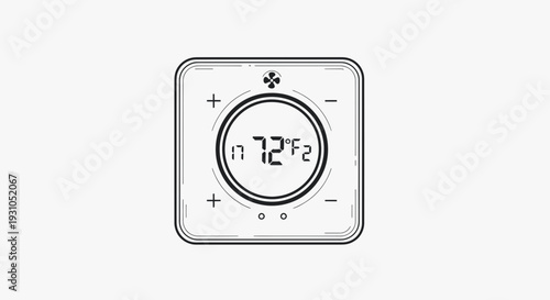 Digital Thermostat Displaying 72 Degrees Fahrenheit, Modern Home Climate Control