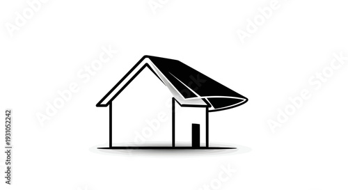 Minimalist House Icon with Black Roof and White Walls, Simple Architectural Symbol