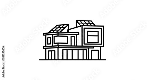 Modern House with Solar Panels Icon - Eco-friendly Sustainable Energy Concept