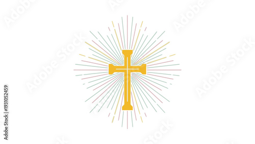 Golden Christian Cross Symbol with Radiant Light.