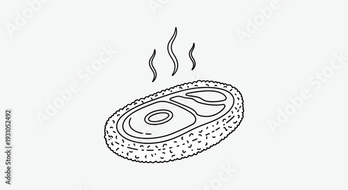 Hand-drawn illustration of a steak with steam rising, isolated on white background.