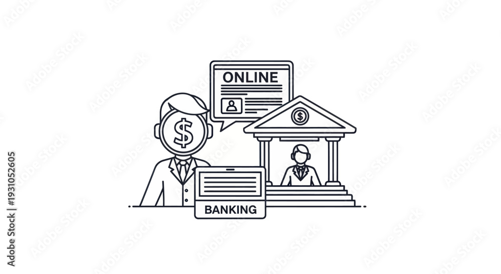 Obraz premium Man Using Online Banking Services Remotely.