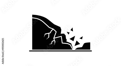 Landslide Icon: Rock Slide, Falling Debris, Geological Hazard Symbol