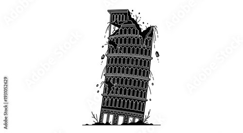 Leaning Tower of Pisa Collapsing Illustration