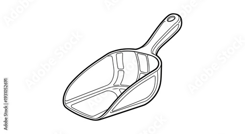 Clean Plastic Scoop for Food or Ingredients, Isolated on White Background, Line Art Illustration