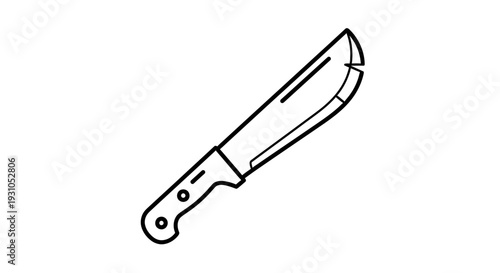 Hand Drawn Machete Knife Icon, Isolated on White Background, Tool for Cutting