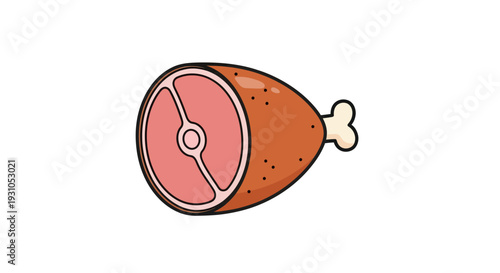 Raw Ham Hock with Bone, Isolated on White Background, Food Illustration