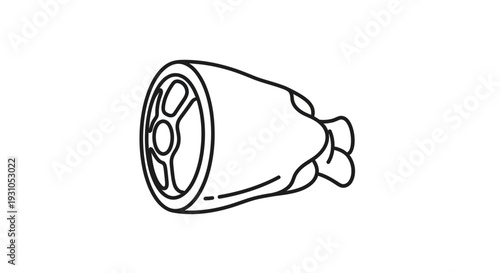 Raw Ham Hock Icon, Pork Leg Cutout, Meat Ingredient for Cooking, Line Art