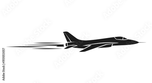 Silhouette of a modern fighter jet in flight with speed lines