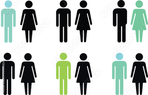 Colorful gender symbols arranged in a grid pattern with different colors and styles male female people