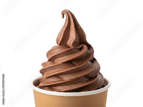 Chocolate soft serve ice cream in cup isolated on a transparent background dessert