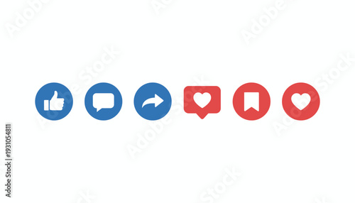 Social media reaction icons set on white background.