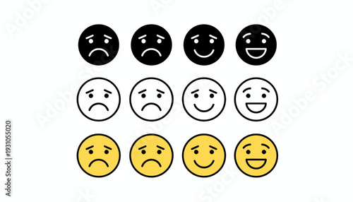 Variety of emoticon faces in different colors and expressions.