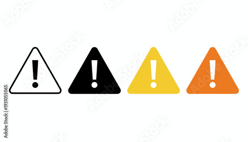 Set of warning signs with exclamation marks in different colors.