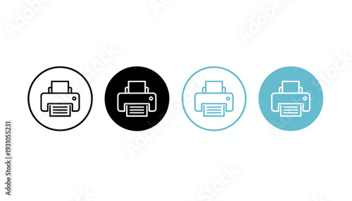 Set of printer icons in different colors and styles.