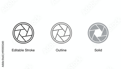 Camera Aperture Icons in Various Styles.