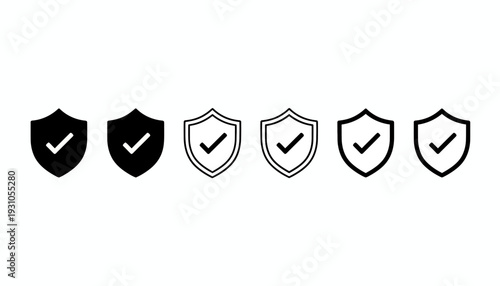 Set of black and white shield icons with checkmarks.