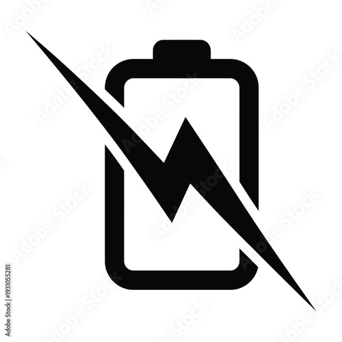 Battery Charging Power Icon: Lightning Bolt Symbol Over a Battery for Energy, Recharge, and Electronic Device Status.