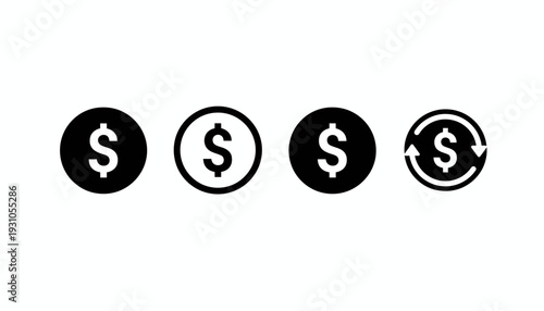 Dollar sign icons in various circular designs.