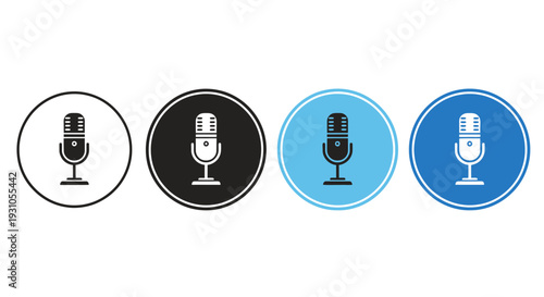 Set of microphone icons in different colored circles.