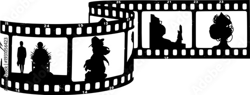 Film strip realistic 3D set. Wavy filmstrip reels ribbon frames and transparent for cinema banners, photography mockups and retro movie design. Vector of glossy negatives for motion isolated layouts