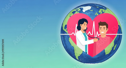 World Health Day A medical professional performs a health checkup on a patient, symbolizing global heart health awareness and the importance of well-being for a healthy world